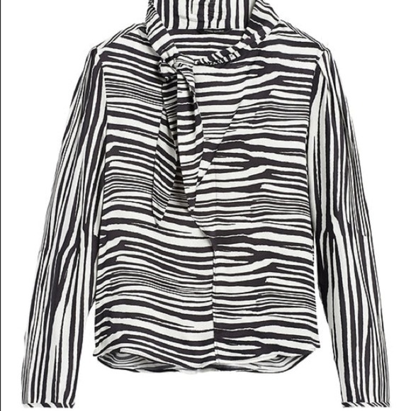 Banana Republic NWT Zebra Print Mock Neck Tie Ling Sleeve Blouse Size XS - Picture 3 of 12
